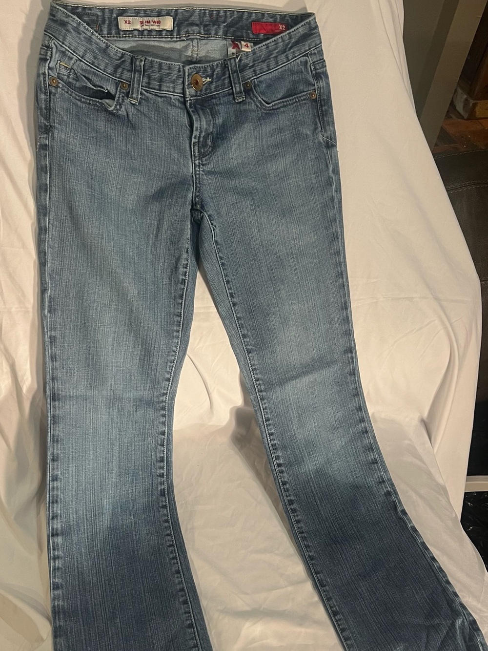 X2 Y2K Low Rise Slim Bootcut Flare Jeans Size 4 Long Embroidered